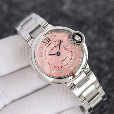 TW Factory Cartier 33*10MM NH05 Movement Sapphire Glass White/Pink Dial Couple Watch